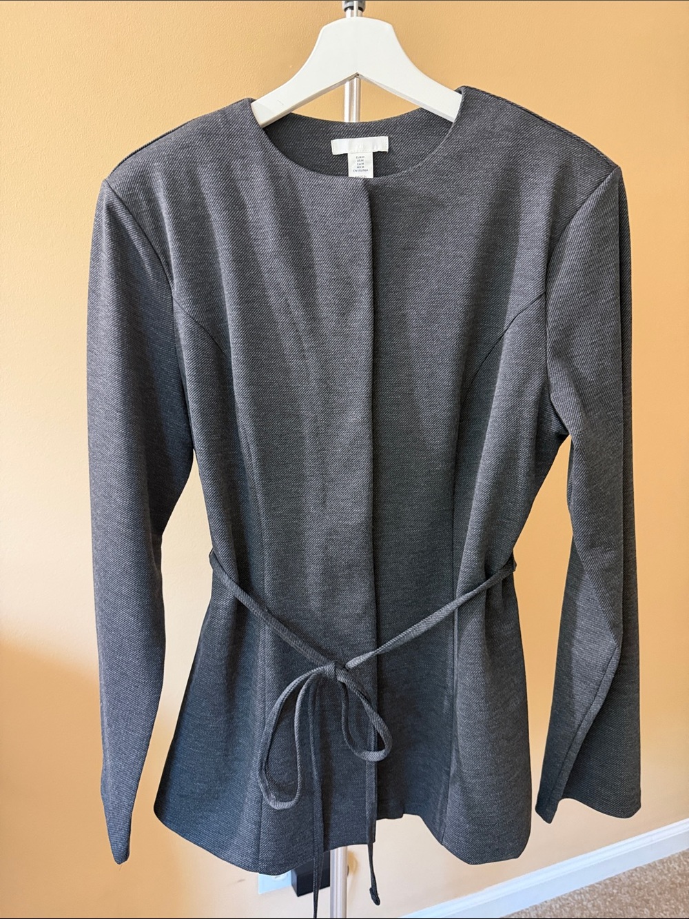 H&M Charcoal Gray Long Sleeve Belted Knit blazer
